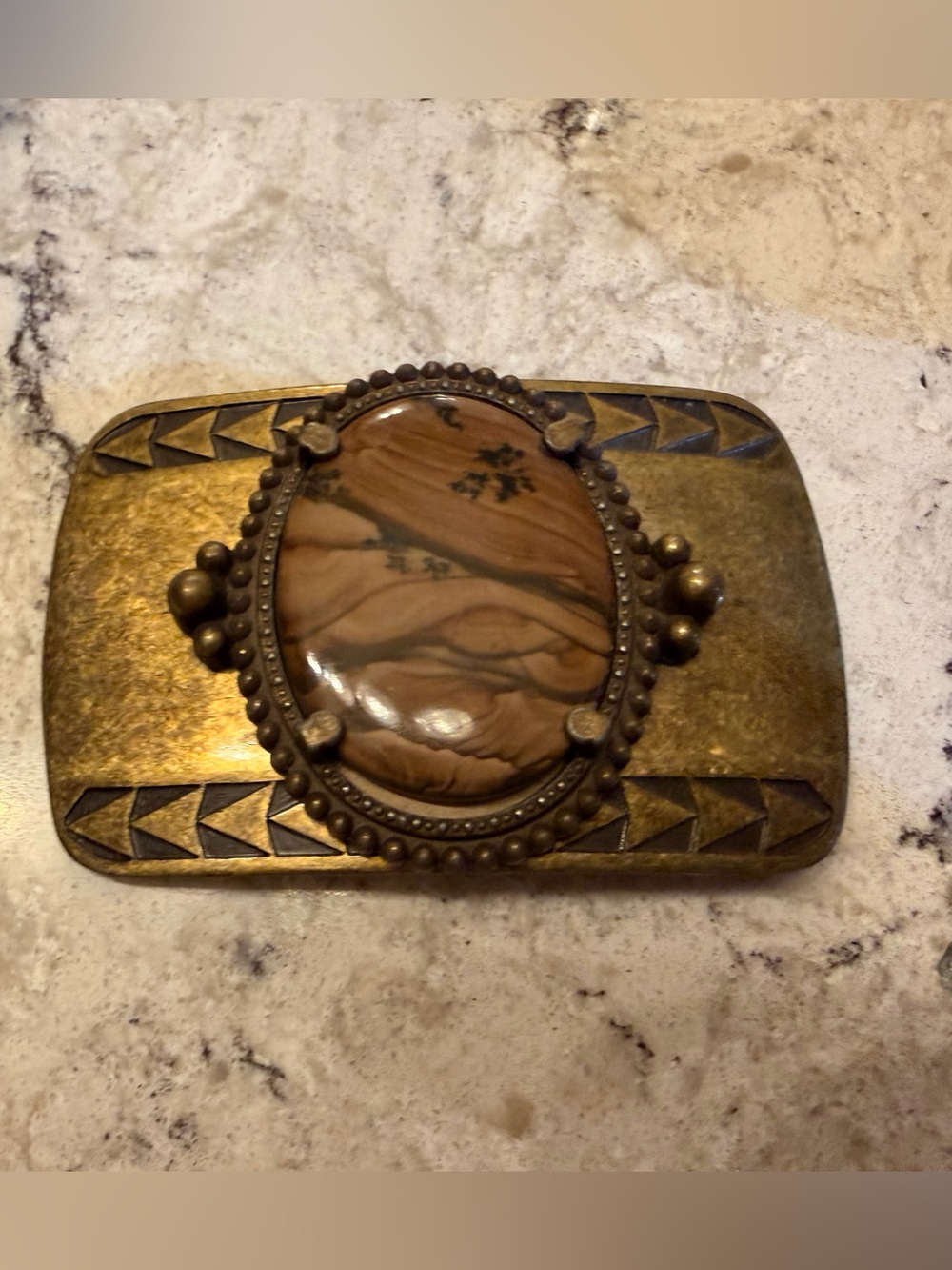 Vintage Brass Picture Jasper Belt Buckle Southwestern Oval